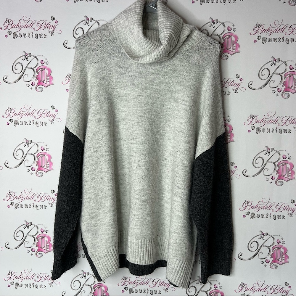 MNG sweater wool blend Light Gray and Charcoal Turtleneck Sweater